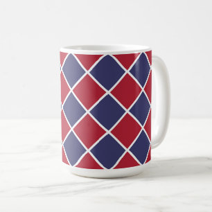 Red Blue White Harlequin Diamond Chequered Pattern Coffee Mug