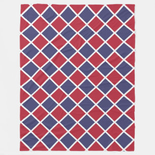 Red Blue White Harlequin Diamond Chequered Pattern Fleece Blanket