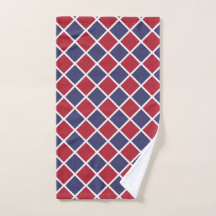 Red Blue White Harlequin Diamond Chequered Pattern Hand Towel
