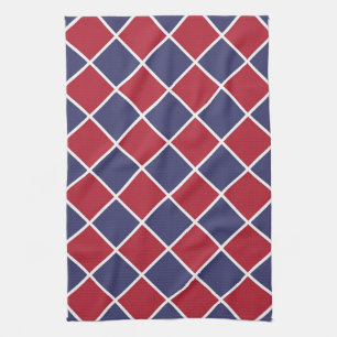 Red Blue White Harlequin Diamond Chequered Pattern Kitchen Towel