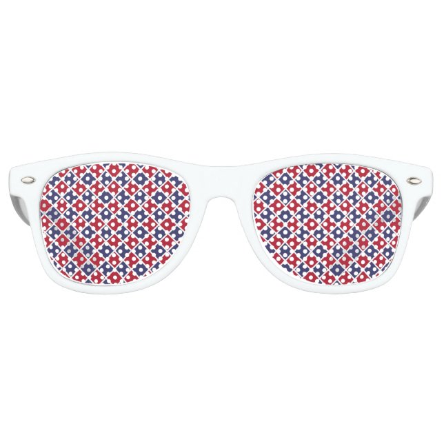 Red Blue White Harlequin Diamond Chequered Pattern Retro Sunglasses (Front)
