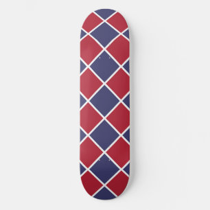 Red Blue White Harlequin Diamond Chequered Pattern Skateboard
