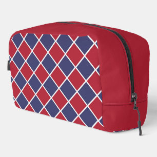 Red Blue White Harlequin Diamond Chequered Toiletr Dopp Kit