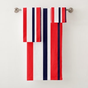 Red Blue White Lines Pattern Bath Towel Set