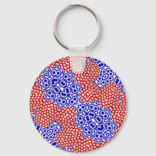 Red Blue White Polka Dot Lacy Floral Pattern Keychain