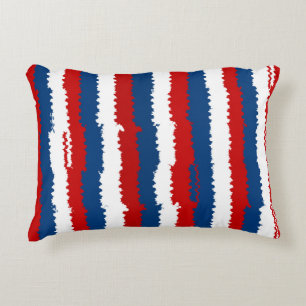 Red Blue White Striped Accent Pillow