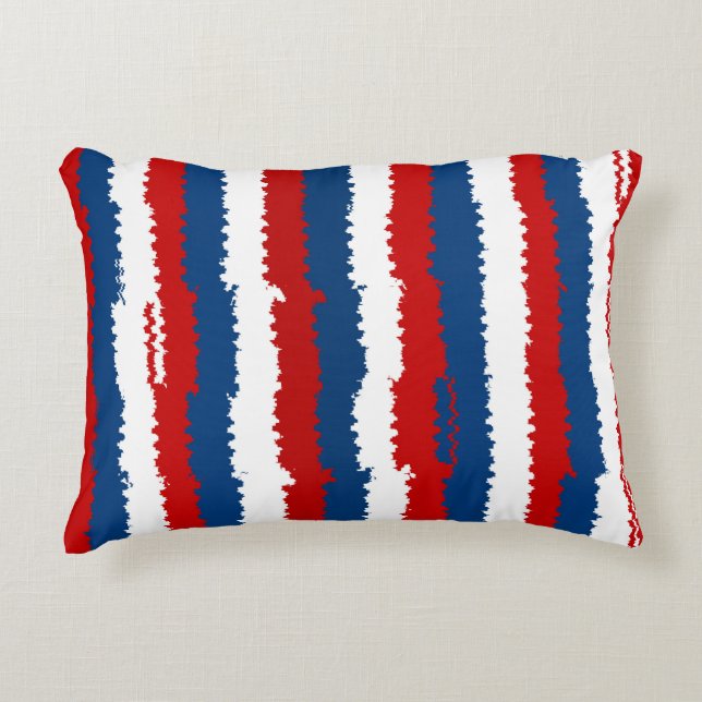 Red Blue White Striped Accent Pillow (Front)