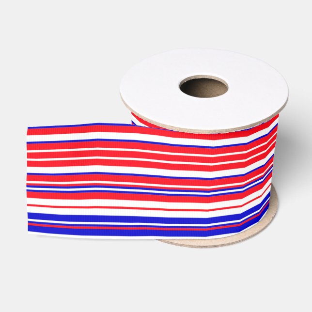 Red Blue White Stripes Cool Modern Unisex Pattern Grosgrain Ribbon (Spool)