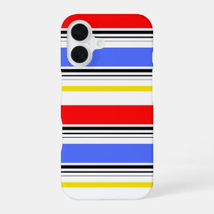 Red Blue White Stripes Design iPhone 16 Case