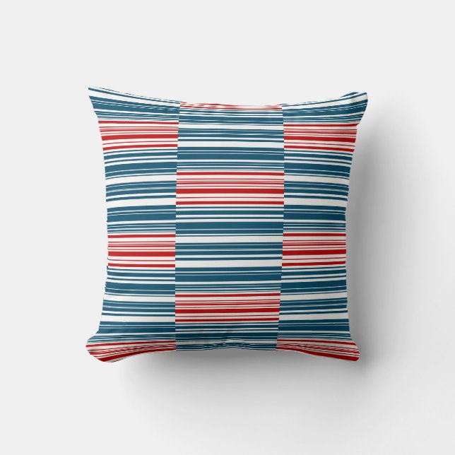 Red Blue White Stripes Throw Pillow (Front)