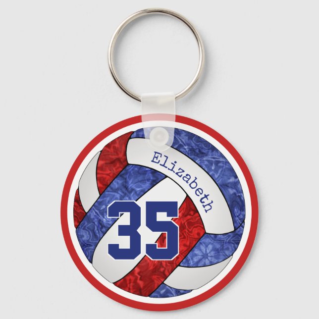 red blue white team colours custom volleyball keychain (Front)