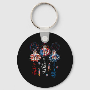 Red Blue White Three Cute Australian Shepherds 4th Keychain