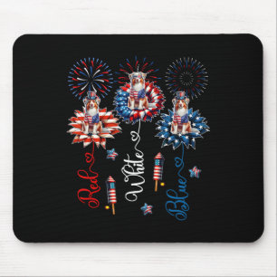 Red Blue White Three Cute Australian Shepherds 4th Mouse Pad