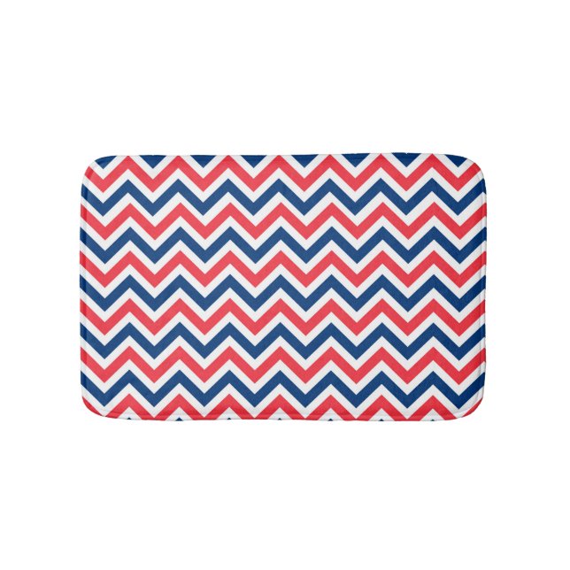 Red Blue White Zig Zag Lines Geometric Baseball Bath Mat (Front)