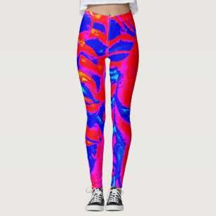 Red Blue Wild Animal Lion Head Workout Leggings