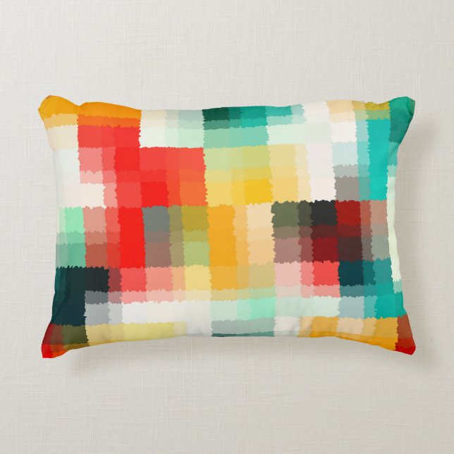 Red Blue Yellow Abstract Plaid Decorative Pillow (Front)