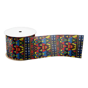 Red Blue Yellow African Pattern Satin Ribbon
