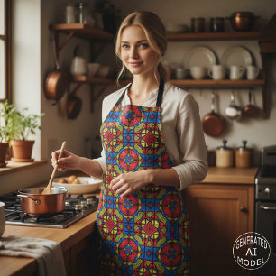 Red Blue Yellow African Tribal Geometric Pattern Apron