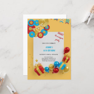 RED,BLUE,YELLOW AND GOLD birthday  Invitation