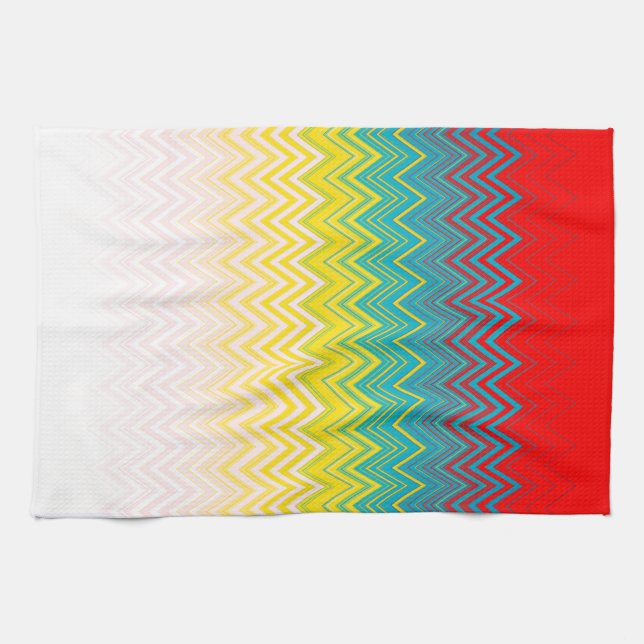 Red Blue Yellow Chic Unique Zigzag Pattern Kitchen Towel (Horizontal)