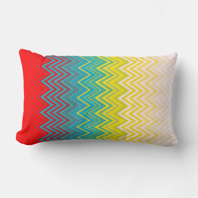 Red Blue Yellow Chic Unique Zigzag Pattern Lumbar Pillow (Front)