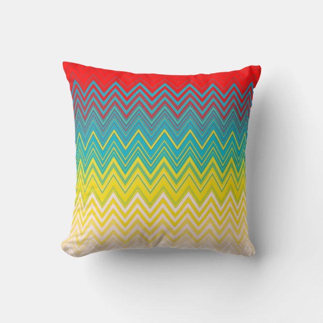 Red Blue Yellow Chic Unique Zigzag Pattern Throw Pillow (Front)