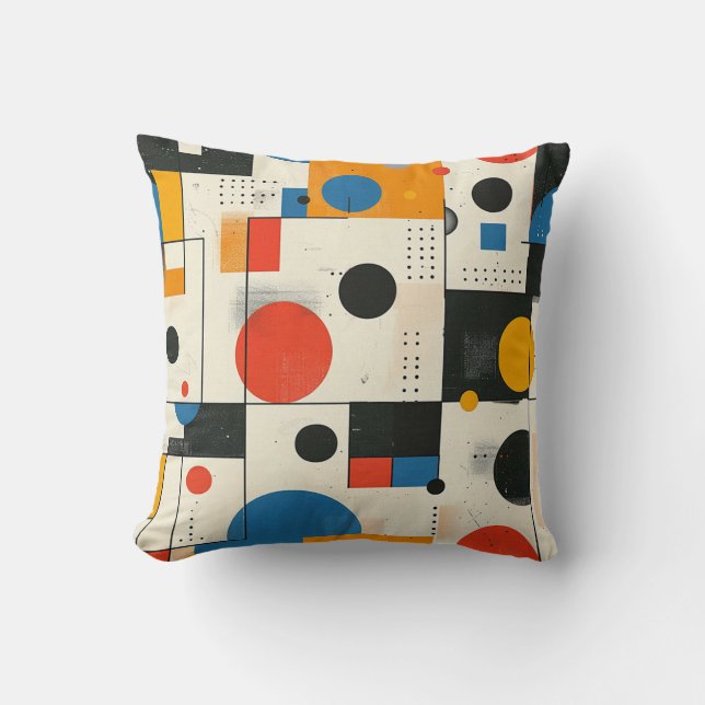 Red, blue & yellow circle and square trend pattern throw pillow (Front)
