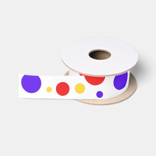 Red Blue Yellow Circles Dots Satin Ribbon