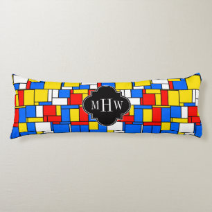 Red Blue Yellow Mondrian Blk Quatrefoil 3 Monogram Body Pillow