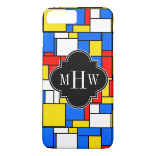 Red Blue Yellow Mondrian Blk Quatrefoil 3 Monogram iPhone 8 Plus/7 Plus Case