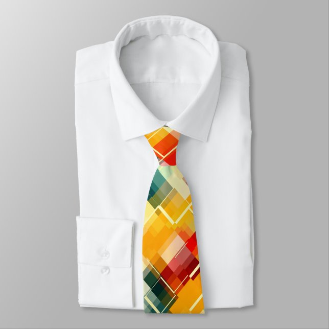 Red Blue Yellow Orange Green Unique Pattern Tie (Tied)
