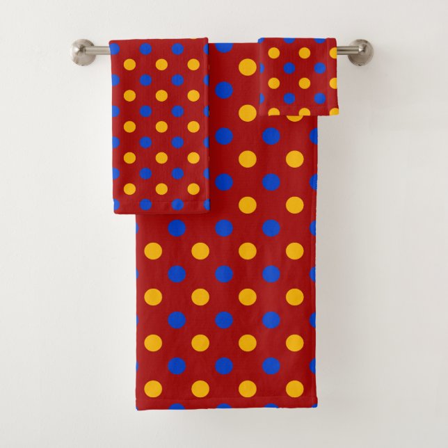 Red Blue Yellow Polka Dots Design  Bath Towel Set (Insitu)
