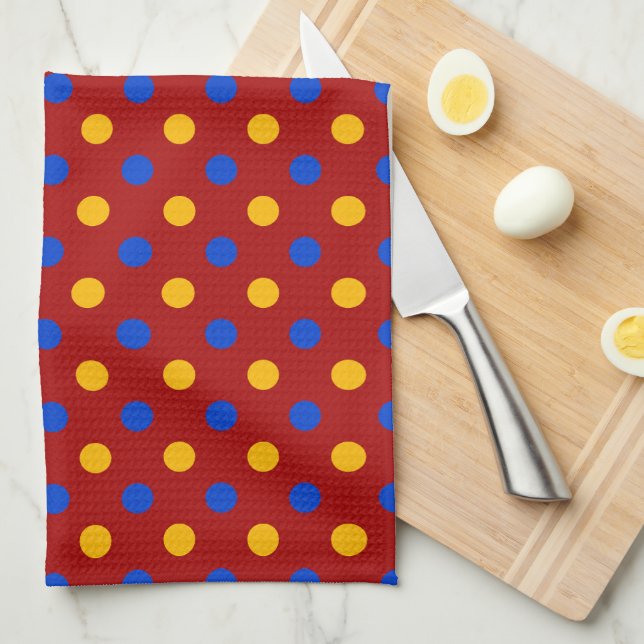 Red Blue Yellow Polka Dots Design  Kitchen Towel (Quarter Fold)