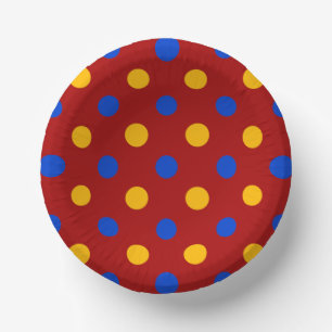 Red Blue Yellow Polka Dots Design Paper Plate