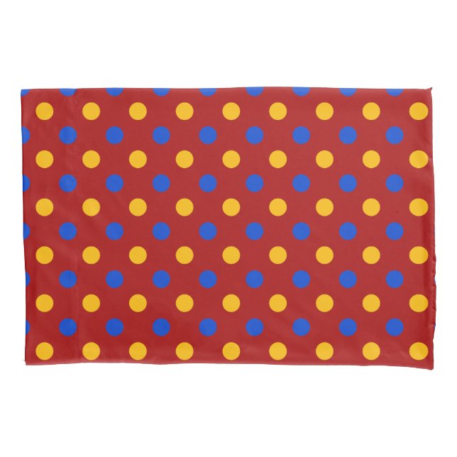 Red Blue Yellow Polka Dots Design  Pillowcase (Front)
