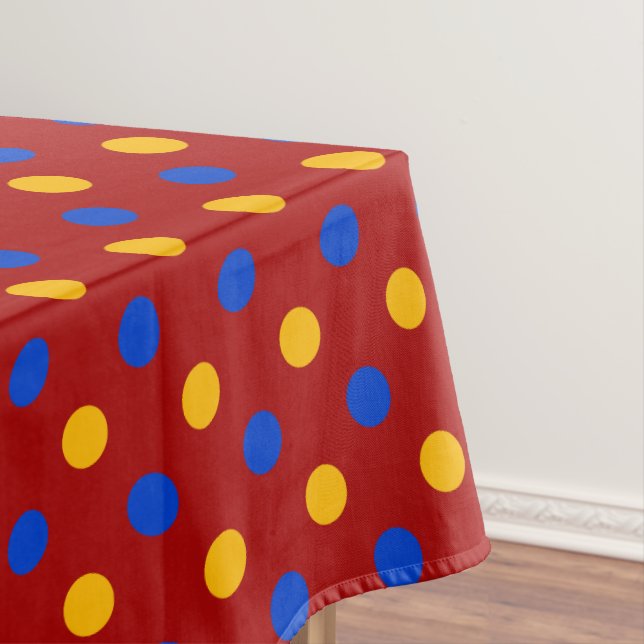 Red Blue Yellow Polka Dots Design  Tablecloth (In Situ)