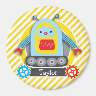 Red, Blue, & Yellow Robot; White Stripes Magnet