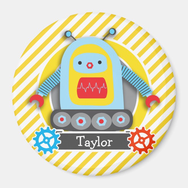 Red, Blue, & Yellow Robot; White Stripes Magnet (Front)