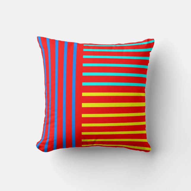 Red Blue Yellow Stripe Throw Pillow (Front)