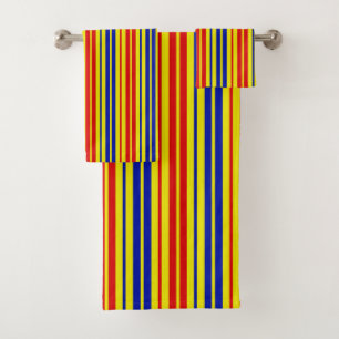 Red Blue Yellow Stripes Pattern Design  Bath Towel Set