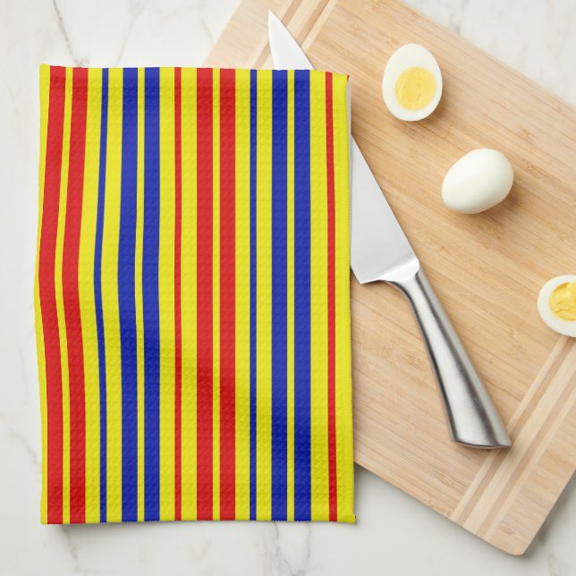 Red Blue Yellow Stripes Pattern Design  Kitchen Towel (Quarter Fold)