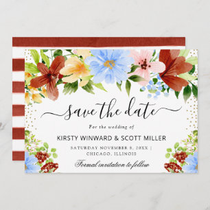 Red Blue Yellow Summer Flowers Wedding Save The Date