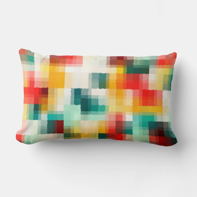 Red Blue Yellow White Abstract Pattern Lumbar Pillow (Front)