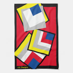 Red Blue Yellow White Grey Black Geometric Black Kitchen Towel