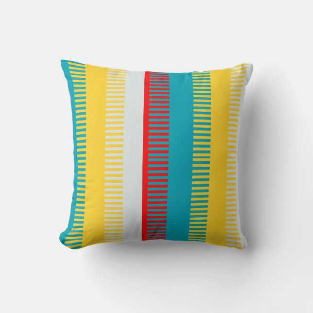 Red Blue Yellow White Grey Chic Unique Pattern Throw Pillow (Front)
