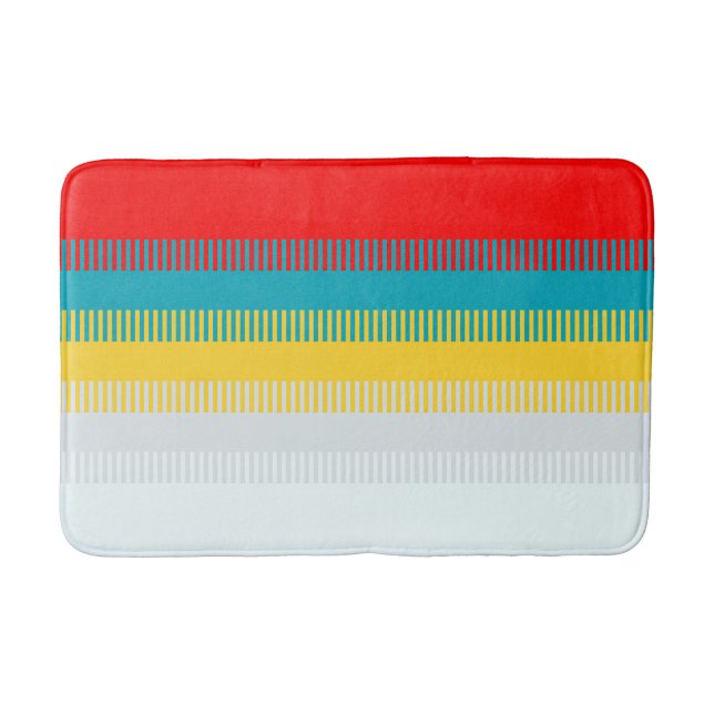 Red Blue Yellow White Grey Cute Chic Unique Stripe Bath Mat (Front)