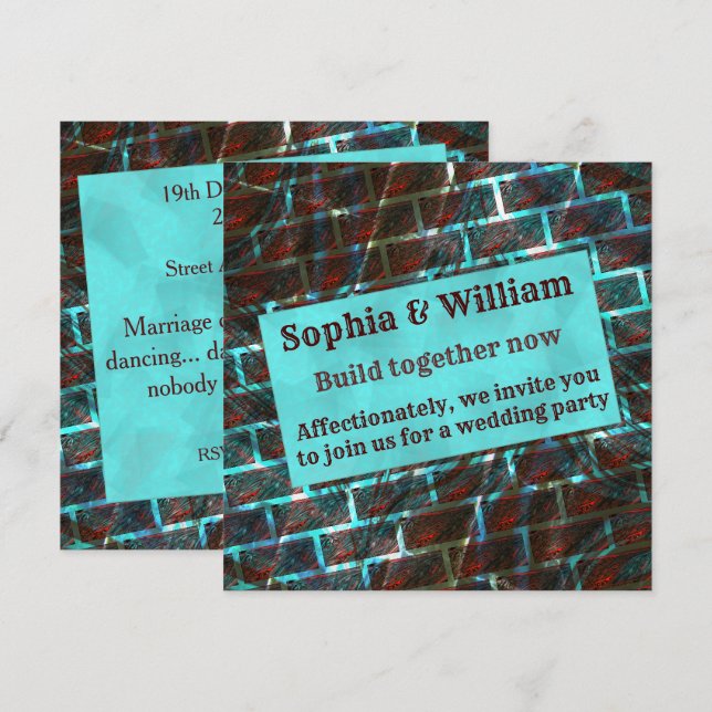 Red bluish stain, scratches, grid or brick effect invitation (Front/Back)