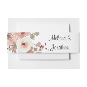 Red Blush Floral Ros Wedding Invitation Belly Band