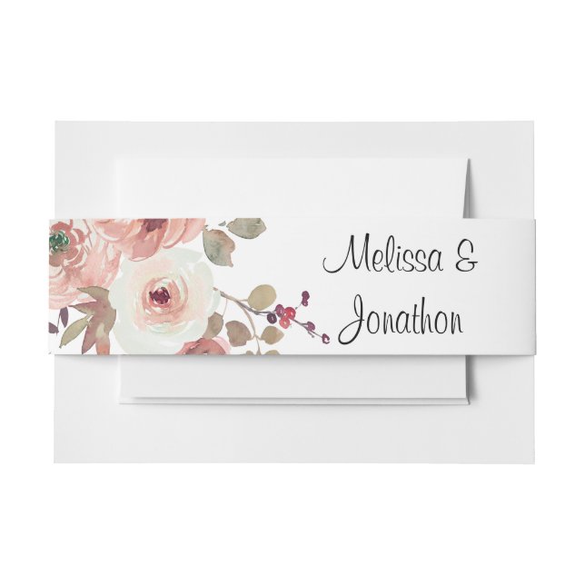 Red Blush Floral Ros Wedding Invitation Belly Band (Front Example)
