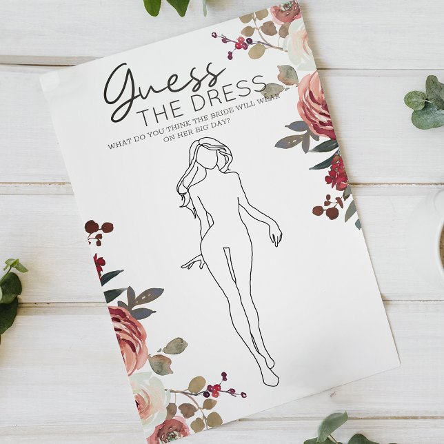 Red Blush Floral Roses Bridal Game Guess the Dress Flyer (Creator Uploaded)